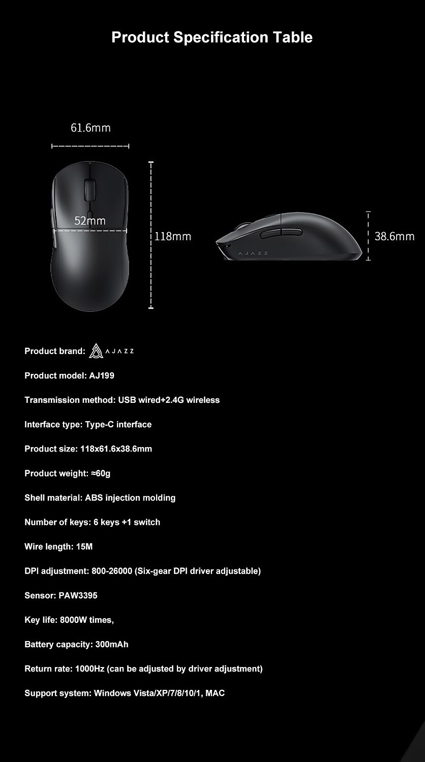 AJAZZ AJ199 2.4GHz Wireless Mouse Optical Mice with USB Receiver Gamer 26000DPI 6 Buttons Mouse For Computer PC Laptop Desktop 2025 - $71.99 –P8