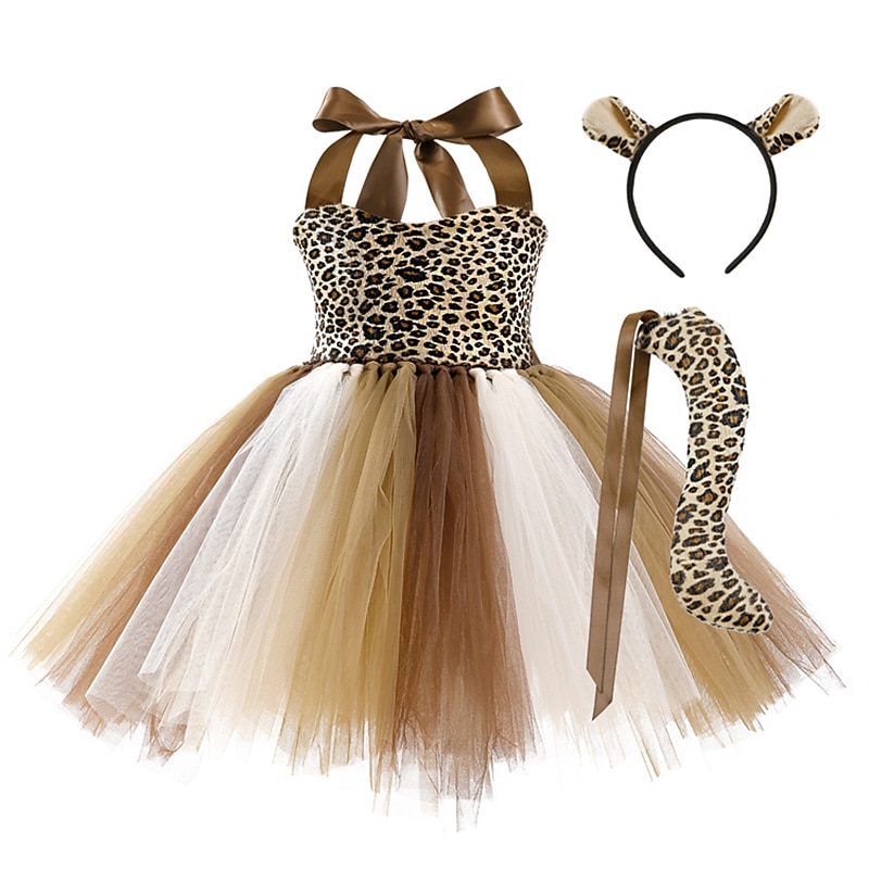 Děti Dívčí Šaty Zvíře Leopard Spád Bez rukávů Výkon Párty Venkovní Síťka prázdniny Módní Krásná Nylon Délka ke kolenům Šaty na párty Swingové šaty Tylové šaty Léto Jaro 3-10 let Černá Žlutá Hnědá 2025 - $28.99 –P10