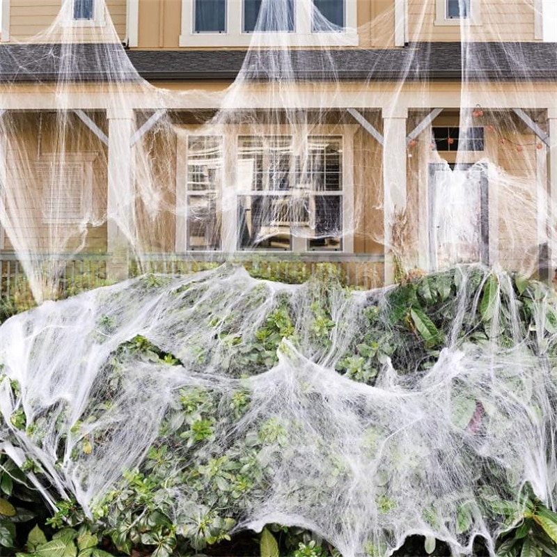 Halloweenowe pajęczyny 2*3 m z 40 dodatkowymi fałszywymi pająkami, super rozciągliwe pajęczyny do dekoracji na Halloween wewnątrz i na zewnątrz 2025 - $7.99 –P6