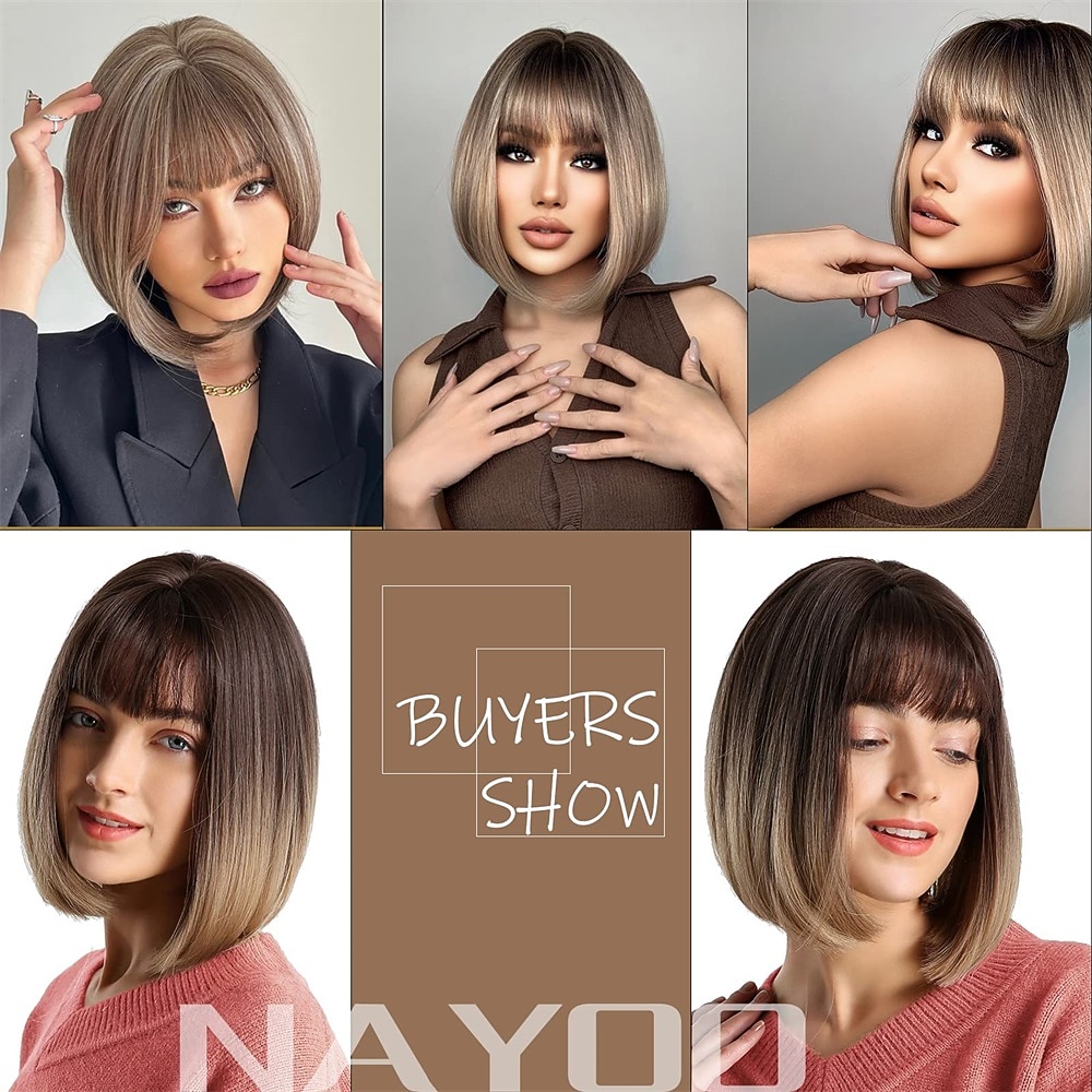 Blonde Bob Wig with Bangs - 12'' Short Blonde Wig for Women Natural Look Color Wigs with Bangs Super Soft and Easy to Wear Straight Bob Wig Synthetic Wig for Daily Halloween 2026 - $22.99 –P5