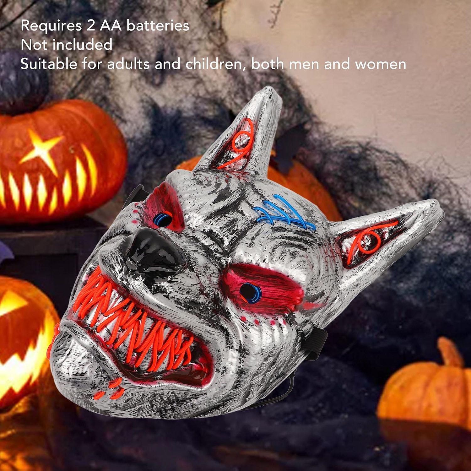 halloween wolf head mask anime demon led halloween skrämmande varg mask för kostymfest 2025 - $18.99 –P2