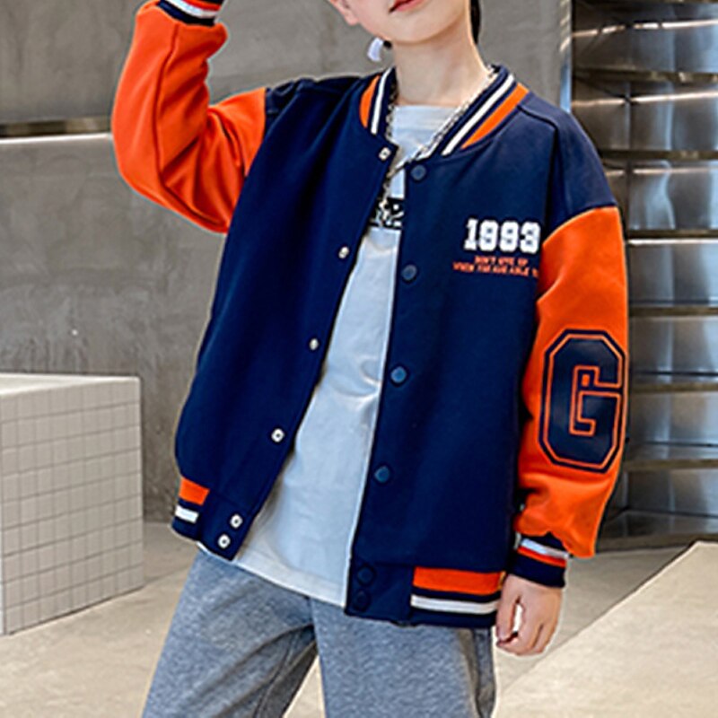 barn pojkar ytterkläder basebolljackor ytterkläder färg block bokstav långärmad fickkappa skolsport mode streetwear grön höst vinter 7-13 år 2025 - $21.99 –P6