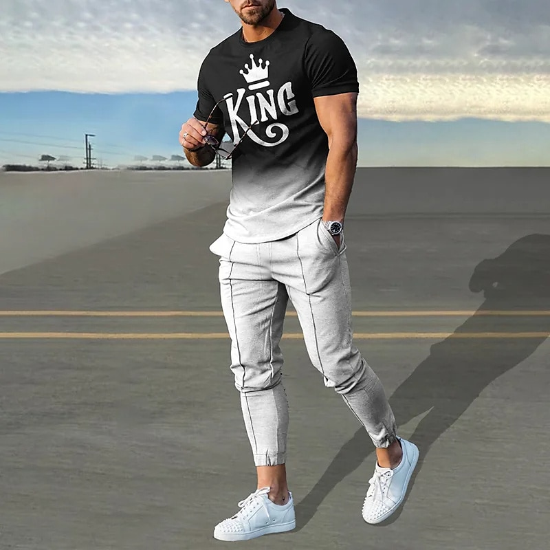 Graphic Prints King Sport Designer Casual Men's 3D Print Shirt Set T-Shirt Outfits Shirt and Pant Sets Outdoor Daily Vacation T shirt Black Short Sleeve Crew Neck Shirt Spring & Summer Clothing 2023 - AED 125.99 –P1