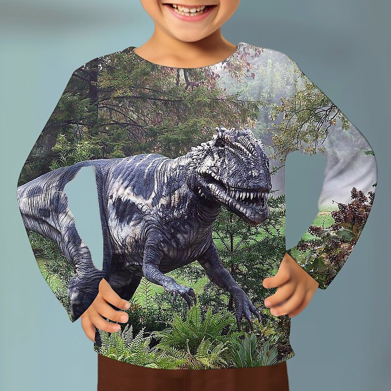 Boys 3D Graphic Animal Dinosaur T shirt Tee Long Sleeve 3D Print Summer Spring Fall Sports Fashion Streetwear Kids 3-12 Years 4-12 Years Outdoor Casual Daily Regular Fit 2025 - $13.99 –P10