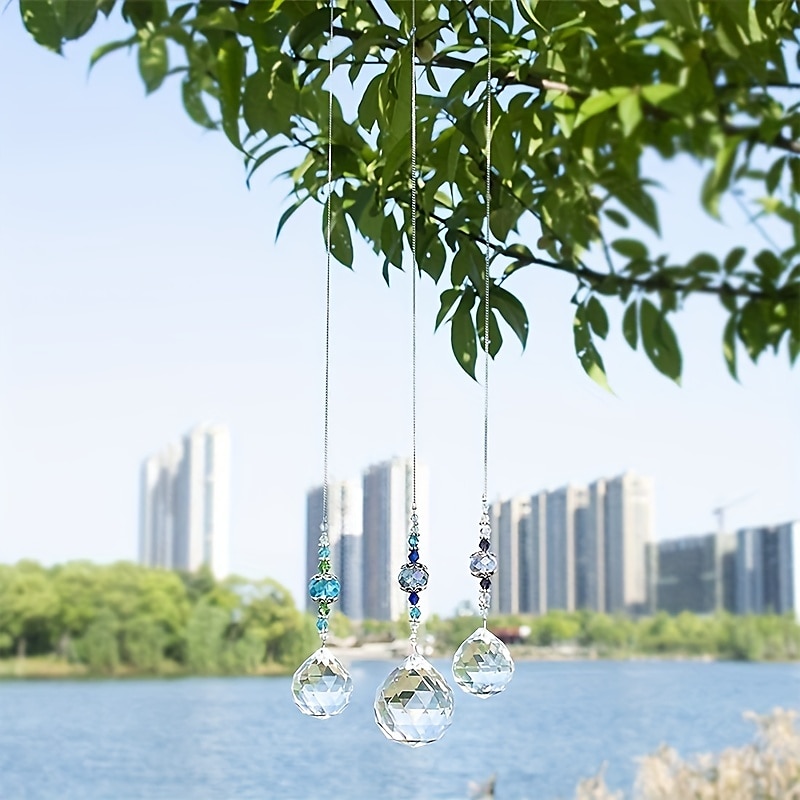 1 peça suncatcher de cristal, bola de prisma de janela, fabricante de arco-íris, pingente pendurado para casa, jardim, quintal, quarto, varanda, pátio, decoração de 2025 por $6.99 –P7