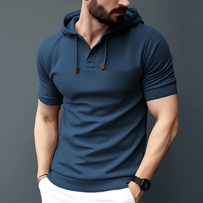 Men's T shirt Tee Tee Top Plain Hooded Street Vacation Short Sleeves Front Pocket Clothing Apparel Fashion Designer Basic 2023 - AED 87 –P1