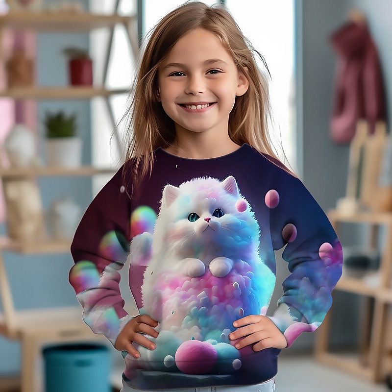 Fille 3D Graphic Bande dessinée Chat Sweatshirt manche longue 3D effet Eté Automne Mode Vêtement de rue Adorable Enfants 3-12 ans Extérieur Casual du quotidien Standard de 2025 ? $16.49 -P4