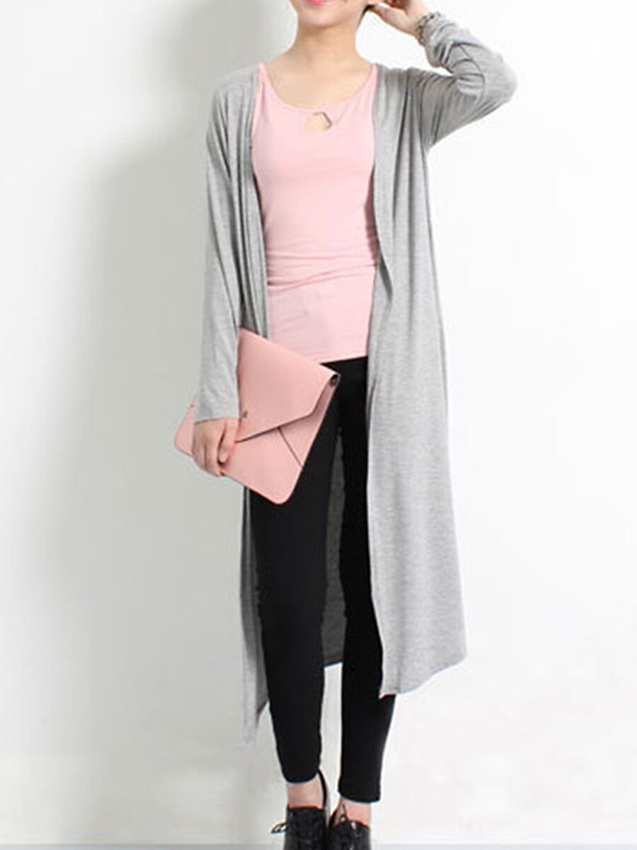 Women's Cardigan Sweater Stylish Casual Soft Solid Color Ribbed Open Front Oversized Long Sleeve Long Tops Knit Daily Going out Weekend Black White Summer Fall 2025 - $27.99 –P20