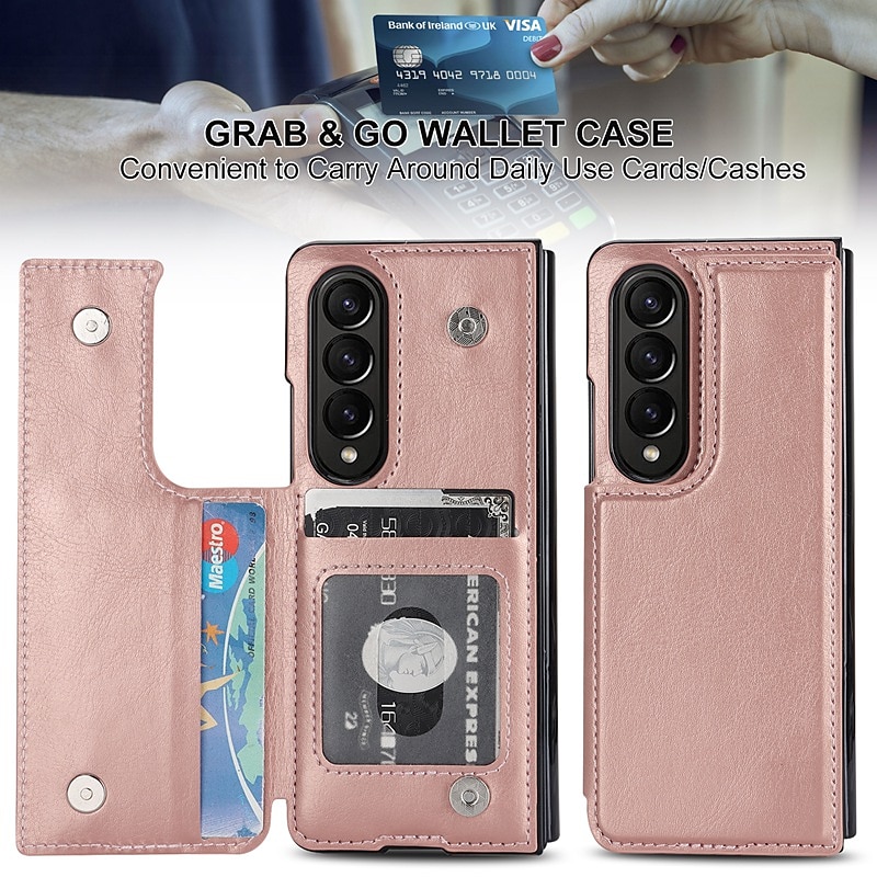 2025年 Samsung Galaxy Z Fold 6 Z Fold 5 Z Fold 4 Z Fold 3 用レザー電話ケース カードホルダー付き キックスタンド ソリッドカラー PC PUレザー コレクション – $25.99 –P9
