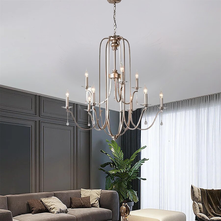 Chandelier for Dining Room Candle Style 6/9/12-Heads Modern Farmhouse Pendant Lighting,9-Light Brushed Candle Ceiling Hanging Fixture for Living Room Bedroom Coffee 110-240V 2025 - $558.79 –P17