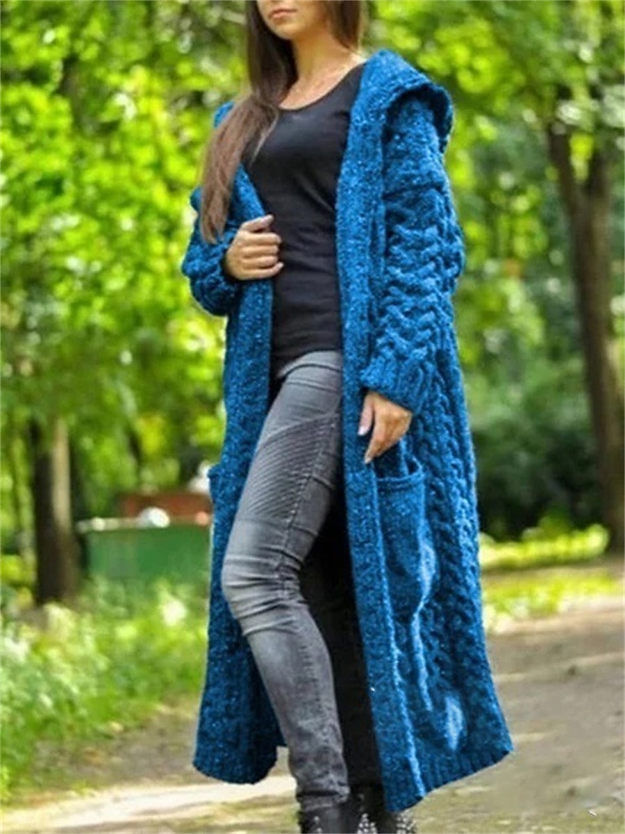 Damskie Sweter Rozpinany Elegancki Codzienny Miękkie Jednokolorowe Kable Kaptur Kieszeń Kaptur Długi rękaw Długie topy Robić na drutach Na zewnątrz Codzienny Wyjściowe Czarny Żółty Jesień Zima 2025 - $36.99 –P9