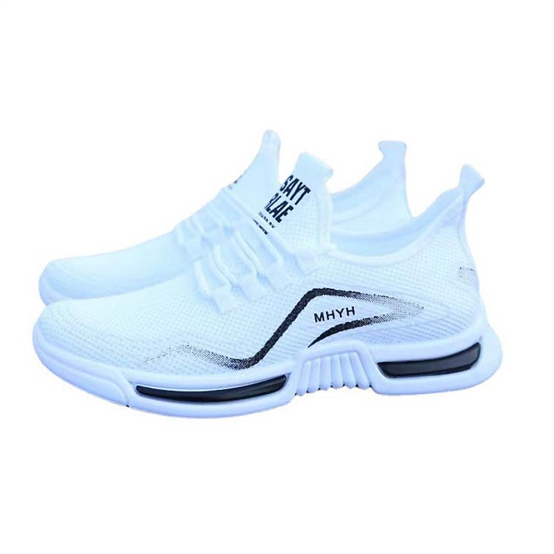 weiße atmungsaktive Laufschuhe für Herren – leichte sportliche Sneaker mit Strickobermaterial und gepolsterter Sohle für Sport und Freizeit 2025 - $19.99 –P2