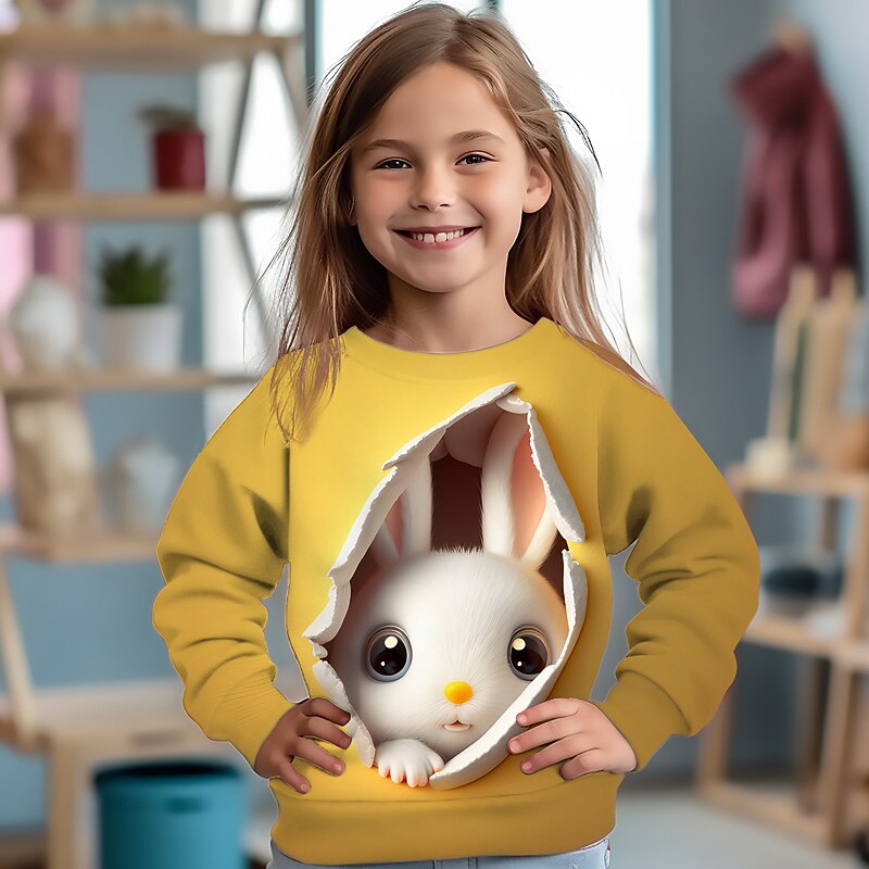 Dívčí 3D Komiks Králíček Mikina Dlouhý rukáv 3D tisk Léto Podzim Módní Šik ven Rozkošný Polyester Děti 3-12 let Venkovní Ležérní Denní Běžný 2025 - $17.49 –P12