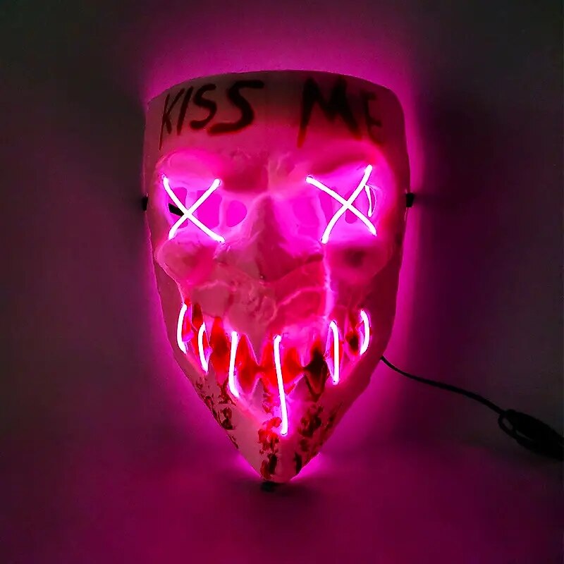 Halloween Led Mask Men's Kiss Me Luminous Mask Masquerade Cold Light LED Mask Halloween Horror Props (Battery Not Included) 2025 - $13.99 –P7