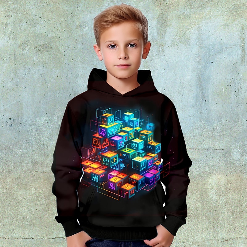 Pojkar 3D Grafisk Geometrisk Färgblock Huvtröja Långärmad 3D-tryck Vår Höst Vinter Mode Streetwear Häftig Barn 3-12 år Utomhus Ledigt Dagligen Normal 2025 - $18.99 –P5