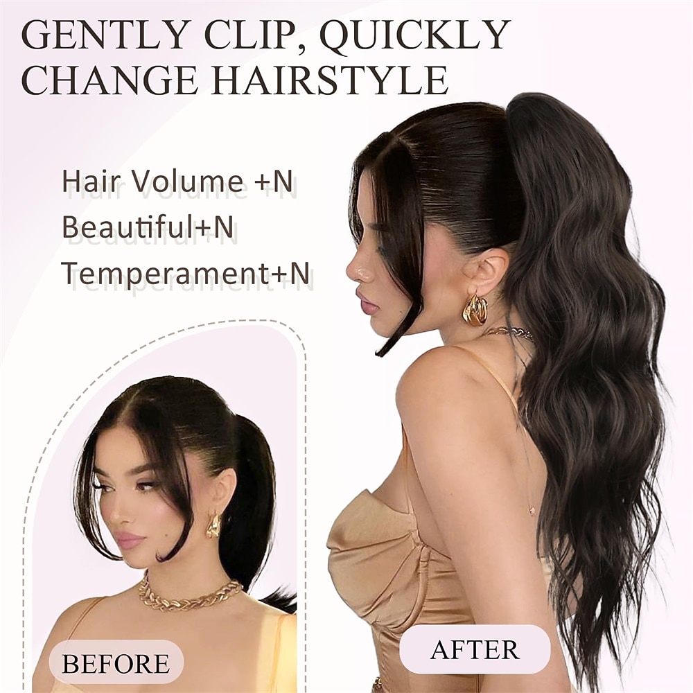 Ponytail Extension Claw Clip in Pony Tails Hair Extensions Fluffy Natural Synthetic Wavy Secret Ponytail Hairpiece 22 Inch Dirty Blonde mix Highlight Blonde for Women Daily Use party 2026 - $17.49 –P4