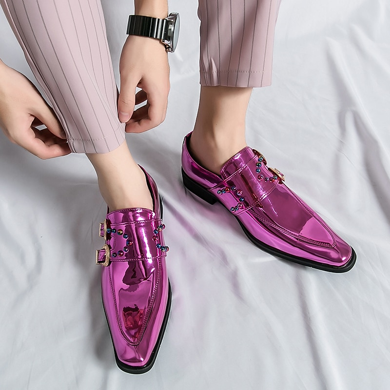 herresko i rosa metallisk spenne – mote loafers med rhinestone-detaljer for fest- og sceneklær 2025 - $59.99 –P10