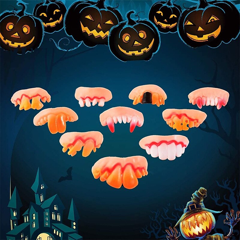 10 stk/sett halloween dekorasjon simulering tenner prank leker halloween cosplay rekvisitt vampyr zombie djevel proteser hoggtenner råtten falsk tann 2025 - $9.49 –P7