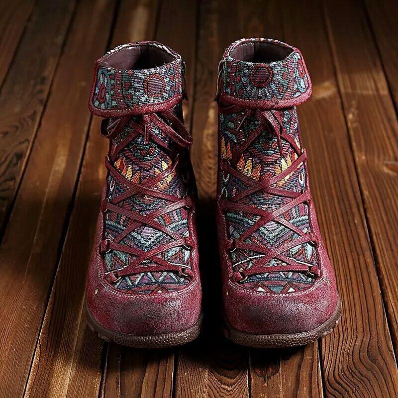 Női Csizmák Katonai csizmák Boho Extra méret Napi Színes Csizmák Bokacsizmák Lapos Kerek orrú Csehország Szüret Kényelmes Vászon Műbőr Cipzár Bor Kávé Szürke 2025 - $25.99 –P5