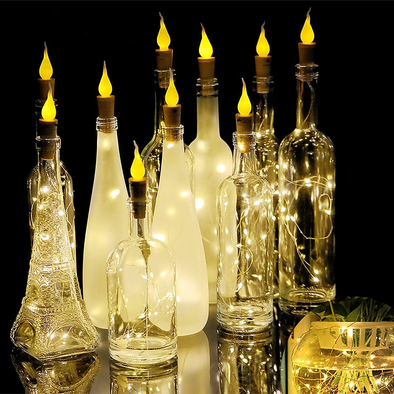 2m 20leds kaars wijnfles lichtslinger wijnfles vlam kurk lamp diy party bruiloft valentijnsdag guirlande 2025 - $7.99 –P9