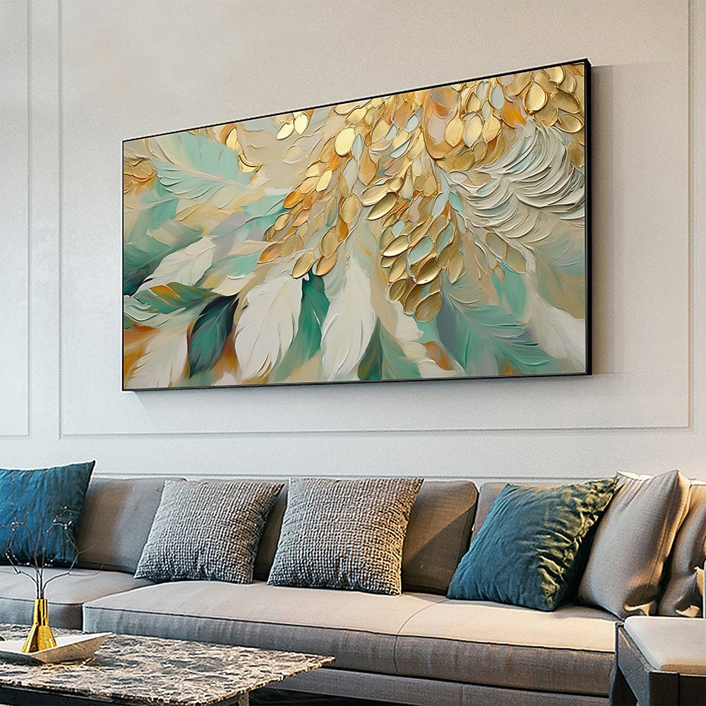 Pintura de arte de pared grande, pintura al óleo de plumas hecha a mano, pintura de textura pesada pintada a mano, obra de arte abstracta para sala de estar, decoración del hogar, lienzo enrollado 2026 - $88.99 –P2