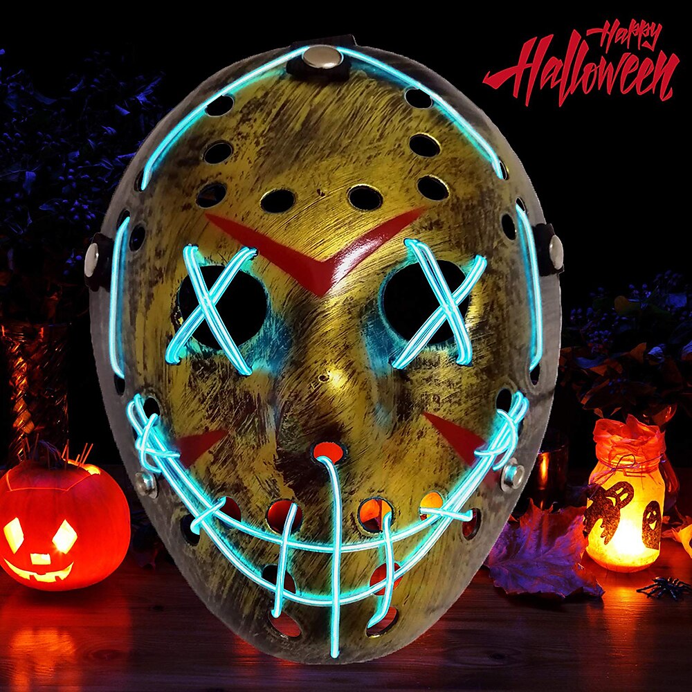 led light up purge mask jason masks scary masks glow μάσκα αποκριών για παιδιά & ενήλικες 3 λειτουργίες που αναβοσβήνουν 2025 - $16.99 –P1