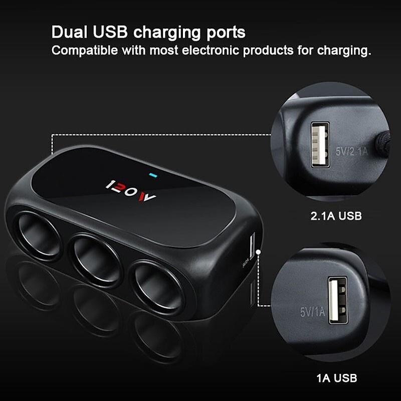 3 weg 2 usb socket oplader 12v auto sigarettenaansteker splitter multi socket led auto snellader adapter 2025 - $11.99 –P9