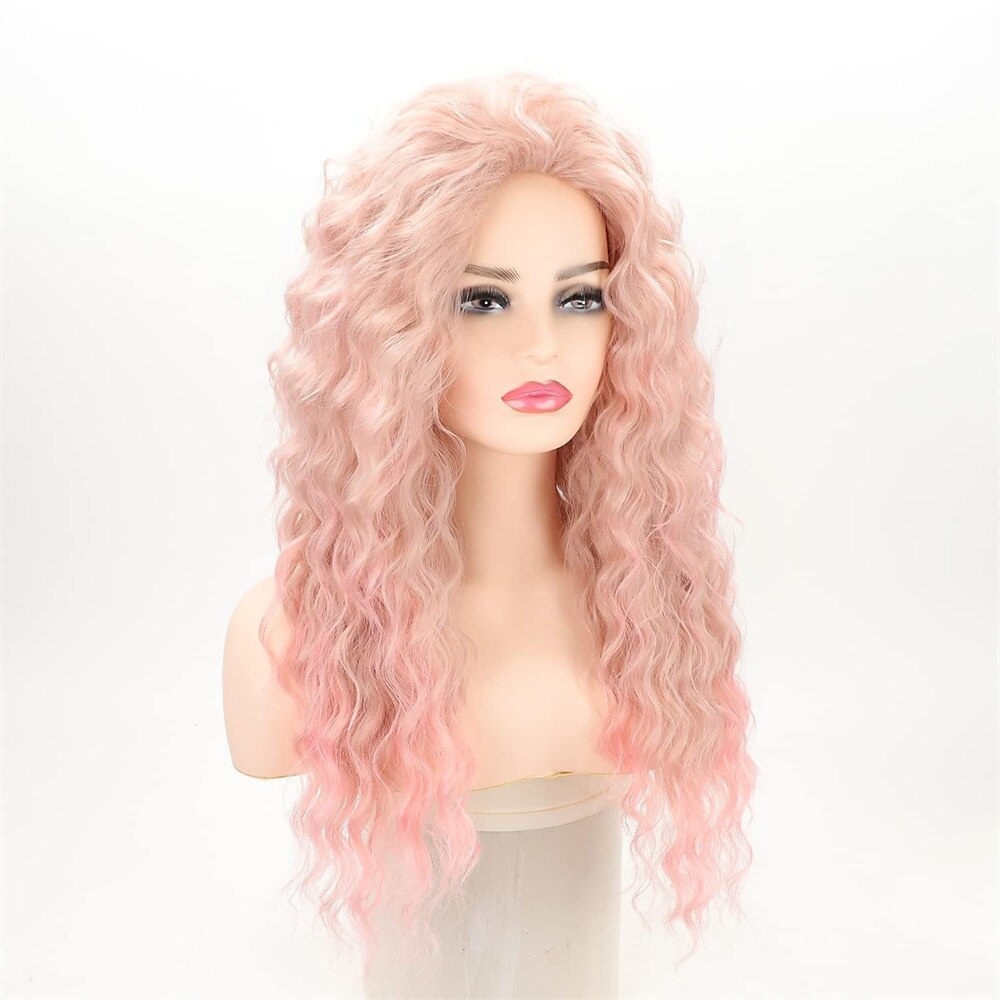 lunghe parrucche ricci rosa per le donne riscaldano la parrucca riccia ondulata sintetica a strati parrucca di sostituzione dei capelli gonfi riccioli sciolti parrucca da festa quotidiana del 2025 a $24.99 –P12