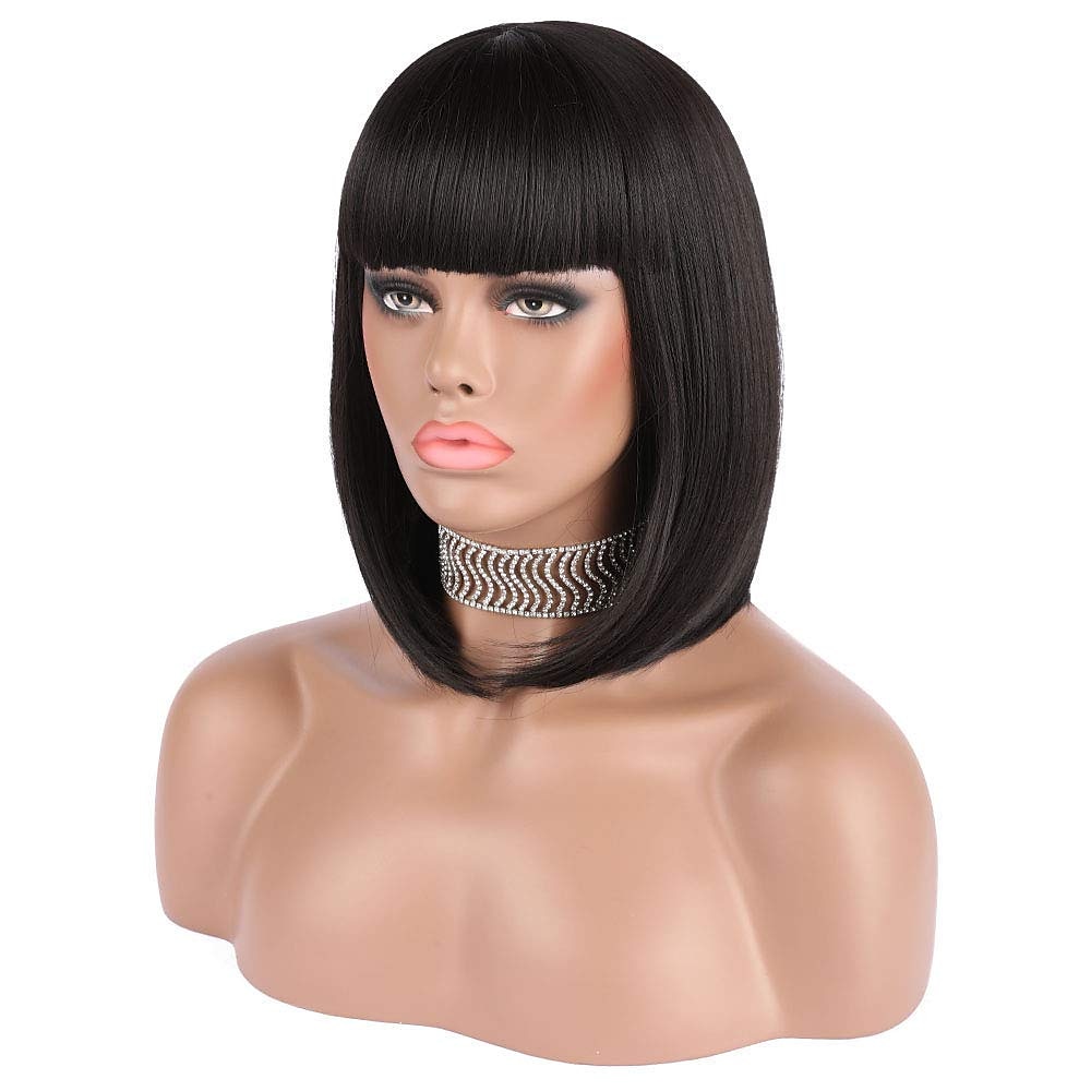 korte bob haar pruiken 12 recht met platte pony synthetische kleurrijke cosplay dagelijkse feestpruik voor vrouwen natuurlijk als echt haar 2025 - $21.99 –P4