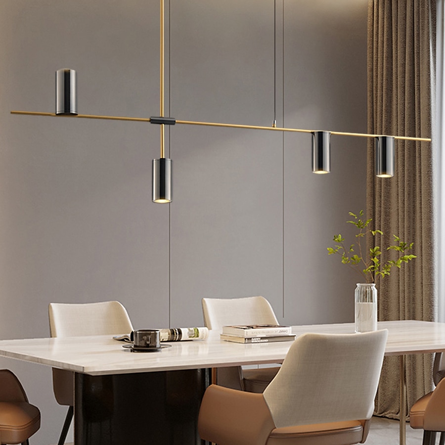 luci isola cucina lampada a sospensione moderna lampada a sospensione lineare industriale moderna a 5 teste per soggiorno, isola cucina, finitura oro e paralume nero, lampadina inclusa 110-240v del 2025 a $300.69 –P11