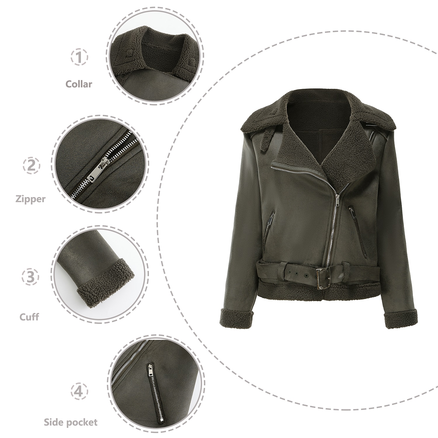 Women's Faux Leather Jacket Winter Fleece Moto Biker Coat Fall Windproof Warm Zipper Streetwear with Pocket & Belt Lapel Classic Casual Solid Color Regular Fit Outerwear Long Sleeve 2024 - $51.99 –P8