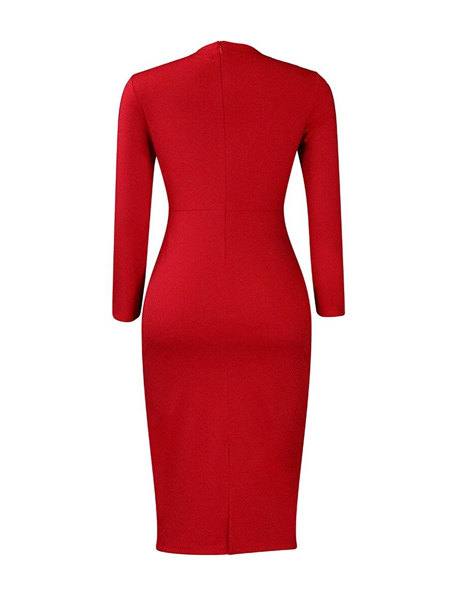 Women's Work Dress Sheath Dress Black Dress Fashion Midi Dress Ruched Split Crew Neck Long Sleeve Plain Regular Fit Black White Red Fall Winter S M L XL XXL 2023 - AED 123 –P17