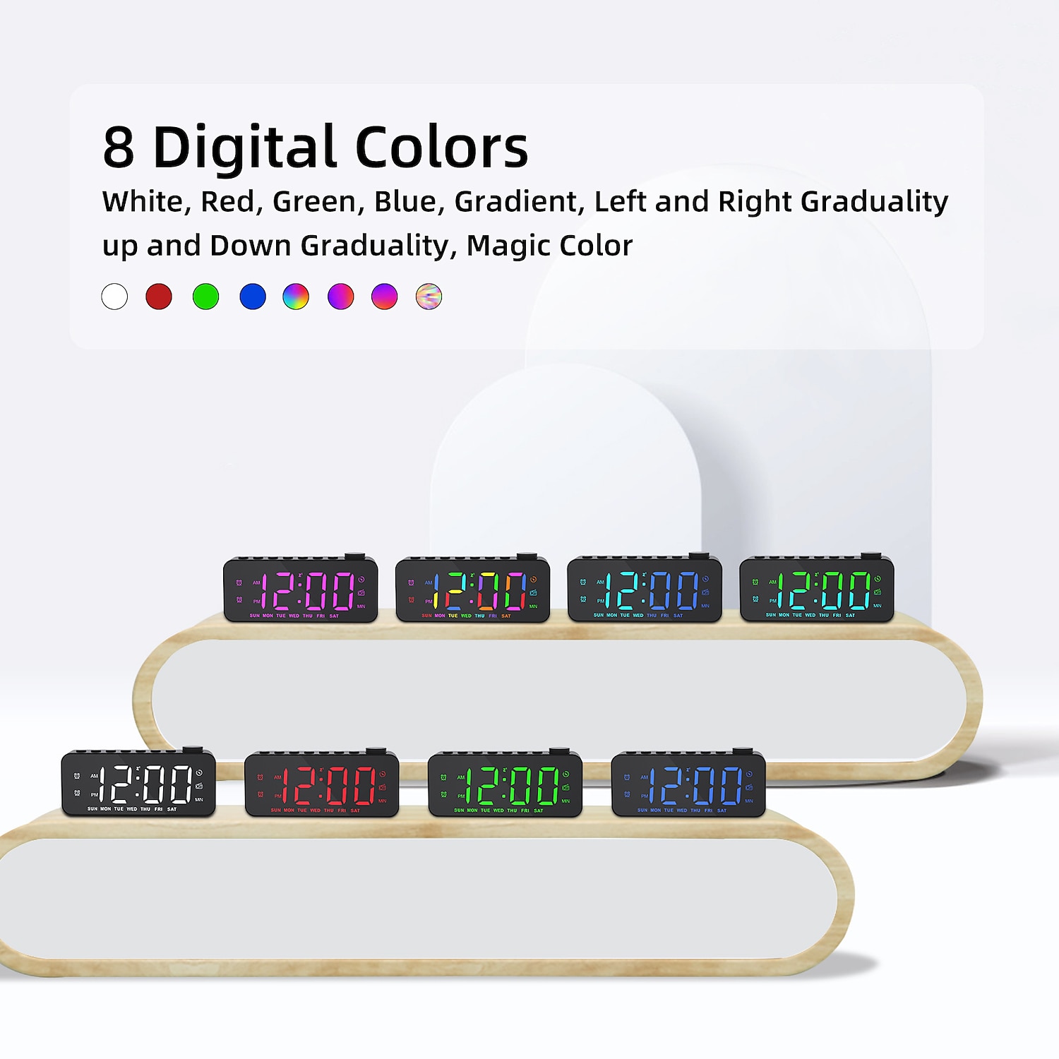 1pc Dynamic RGB Color Changing FM Radio Digital Alarm Clock with Sleep Timer and Dual Alarm - 8 Colors 12/24H Electronic LED Clock 2025 - $29.99 –P1