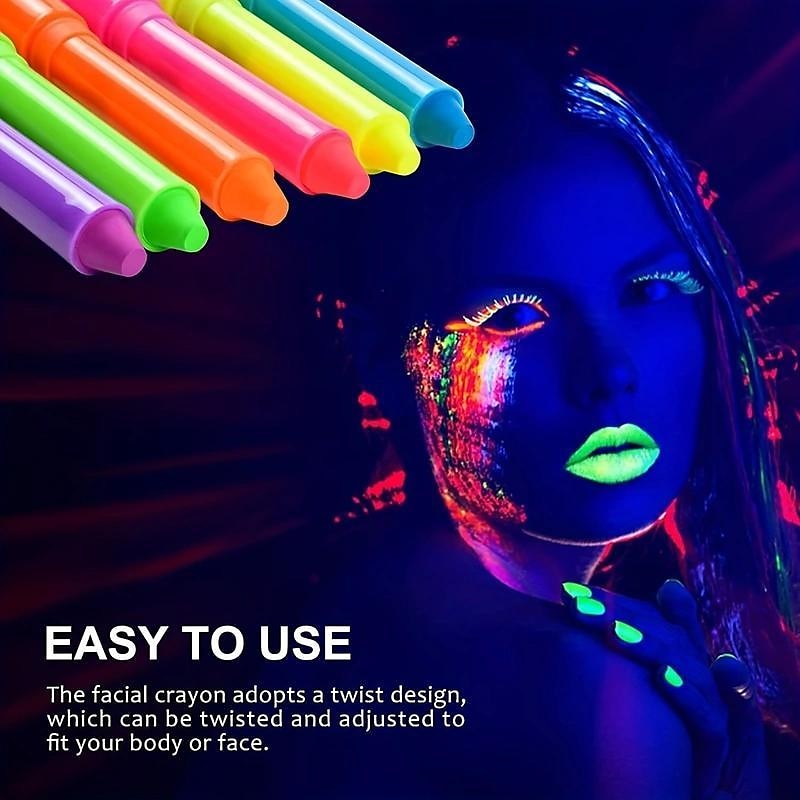 6pcs UV Glow Body and Face Paint Kit - Fluorescent Crayons for Adults - Perfect for Birthday Parties, Halloween, and Masquerades 2025 - $12.49 –P7