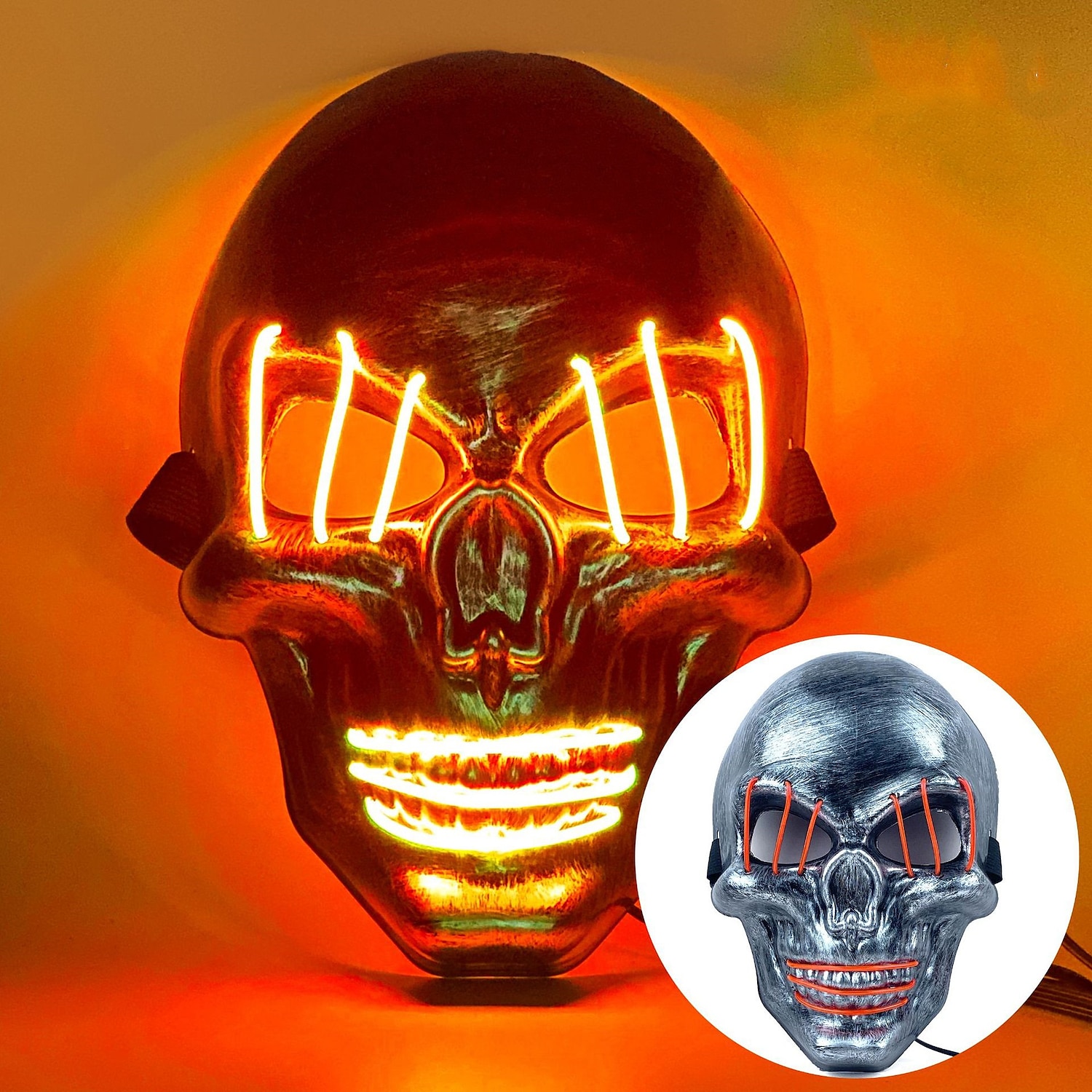 halloween ghost head white silver skull light mask led ghost head horror atmosphere mask 2025 - $11.99 –P5