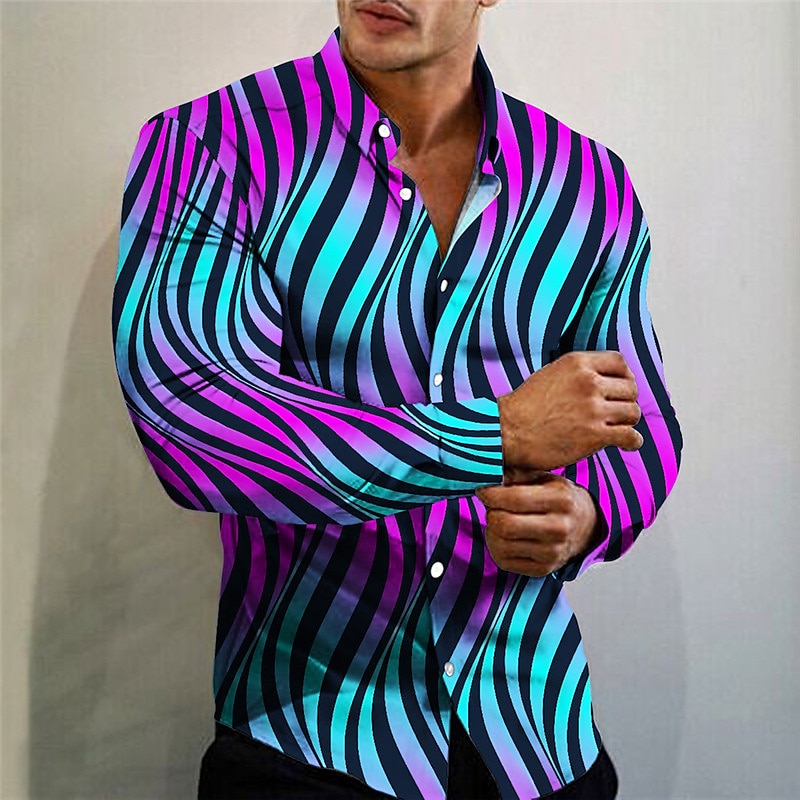 Per uomo Gradiente Geometrica Lineare Camicia Camicia con bottoni Manica lunga Di tendenza Streetwear Originale Esterno Informale Giornaliero Autunno inverno Collo ripiegabile Stampa Rosso Viola del 2025 a $24.99 –P1