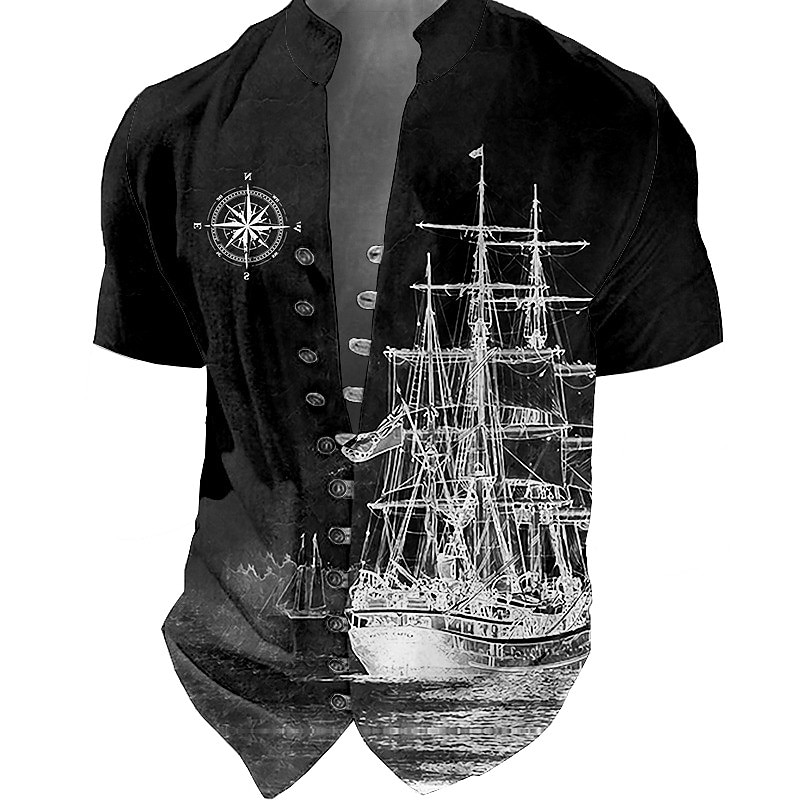 Per uomo Nautico Vintage Barca a vela Camicia Camicia con Bottoni Manica Corta Moda Streetwear Designer All'aperto Vacanza Quotidiano Estate Primavera Collo alla coreana Stampato Blu-verde Nero Blu del 2026 a $25.99 –P6