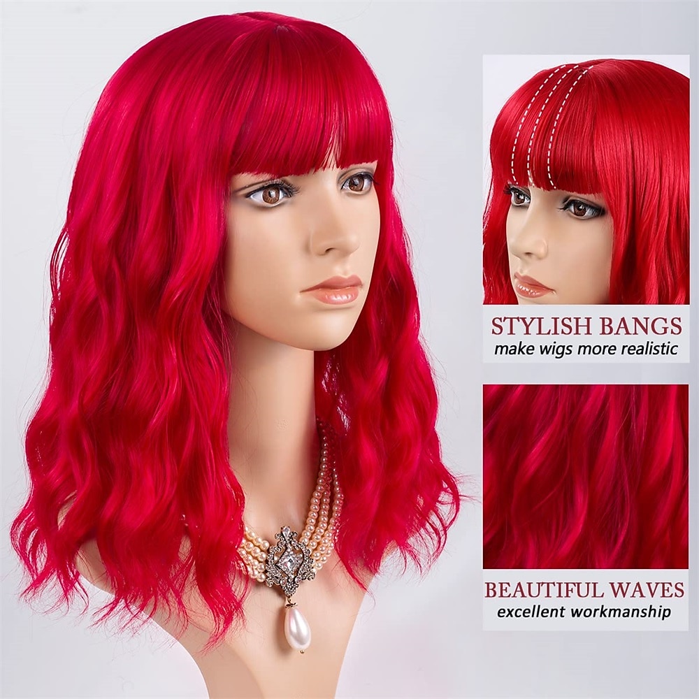 Pink Wig with Bangs Short Wavy Pink Wigs for Women Bob Wig 14 Inch Shoulder Length Middle Part Pastel Wig Curly Synthetic Colored Wigs for Girls Daily Cosplay Party Use 2025 - $21.99 –P8