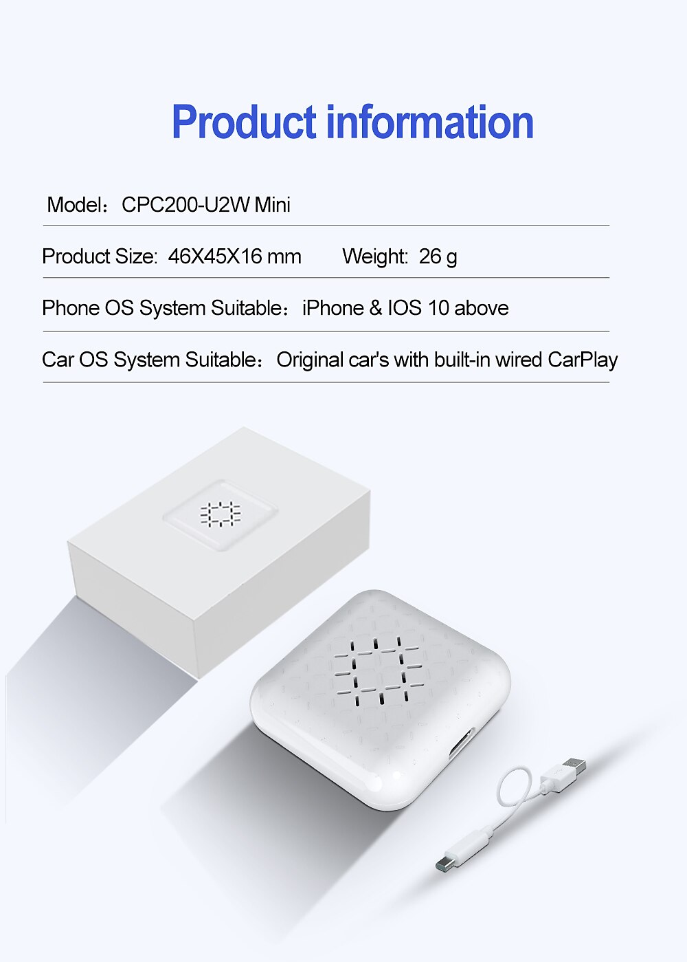 Carlinkit CPC200-U2W Mini2 Нет экрана (выход на APP) 1 Din iOS Беспроводная игра Автоматическое конфигурирование для Универсальный Маготан 2025 - $93.99 –P10