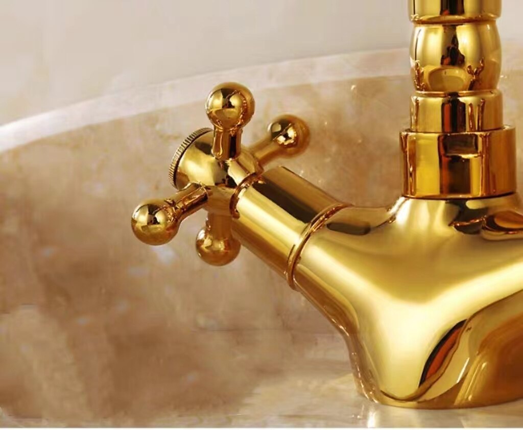 mitigeur de lavabo de salle de bain robinets de lavabo courts et hauts, robinet à double poignée en laiton vintage avec tuyau froid et chaud de 2025 ? $94.85 –P2