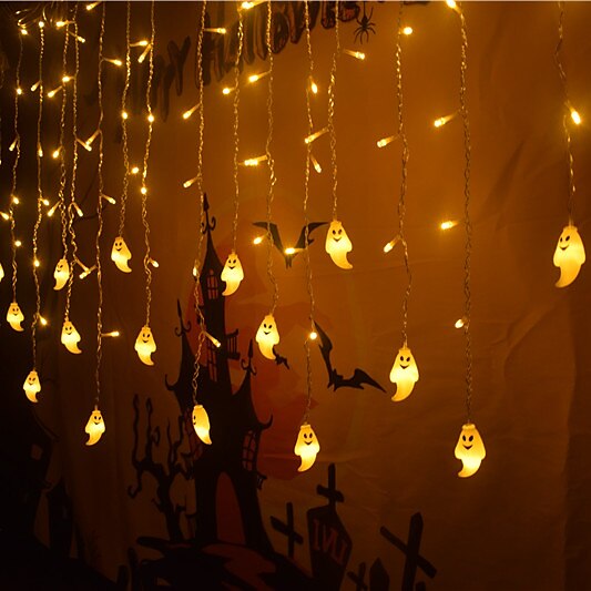 Halloween Decorations 3.5M 96Led LED Icicle Curtain String Lights, 3D Pumpkin Ghost Lantern for Home Party Holiday Lights EU US AU UK Plug 2025 - $17.99 –P17