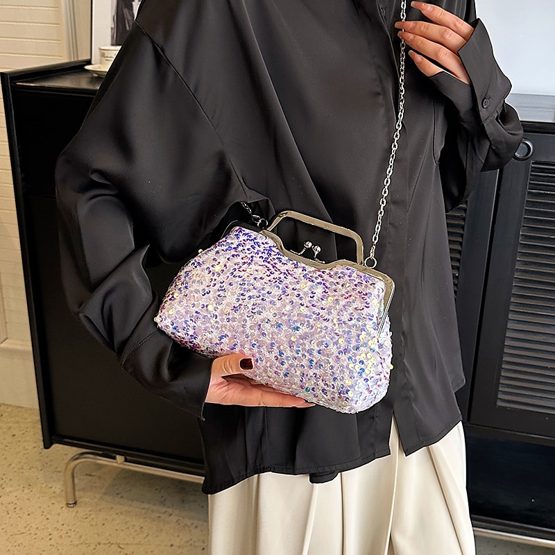 Women's Handbag Evening Bag Clutch Bags Synthetic Party Bridal Shower Wedding Party Sequin Large Capacity Anti-Dust Solid Color White Pink Blue 2025 - $34.99 –P17