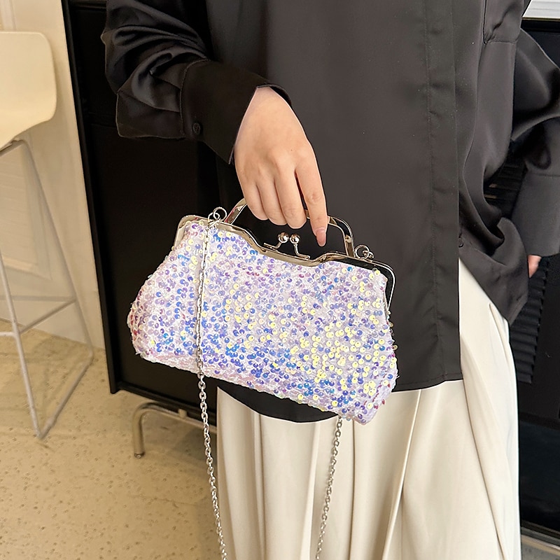 Women's Handbag Evening Bag Clutch Bags Synthetic Party Bridal Shower Wedding Party Sequin Large Capacity Anti-Dust Solid Color White Pink Blue 2025 - $34.99 –P13