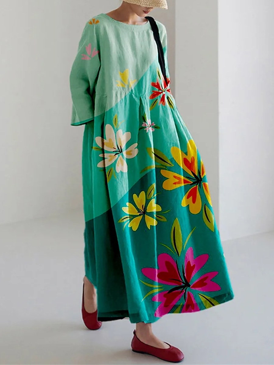 Per donna Abito Lungo Maxi Abito Finto cotone e lino Vestito a caftano Abito Estivo Abito Stampato Moda Moderno Quotidiano All'aperto Vacanza Vestibilità comoda Floreale Manica Corta Girocollo Giallo del 2026 a $37.99 –P5