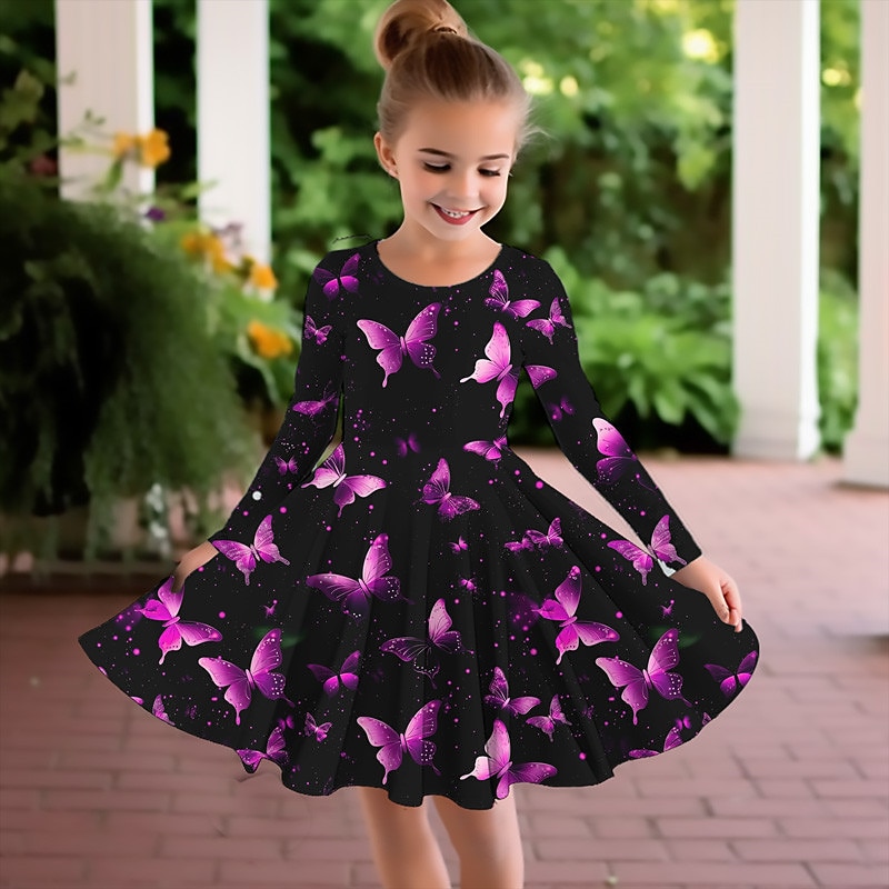 ragazze' 3D Farfalla Vestito Manica lunga Stampa 3D Autunno Inverno Sportivo Giornaliero Per eventi stile sveglio Informale Bellissimo Bambino 3-12 anni Abito casual Abito linea A Sopra il ginocchio del 2025 a $17.49 –P5
