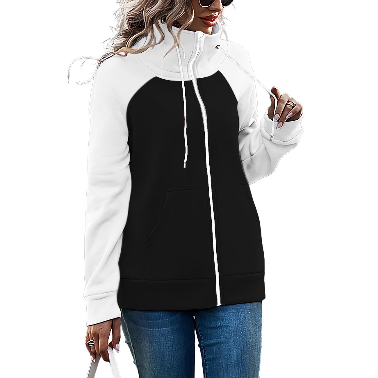 Damen Farbblock Basic Langarm Kapuzenpullover Normale Oberteile Strasse Casual Reißverschluss Vordertasche Weiß Rosa Rote Grün Armeegrün Herbst Winter 2025 - $20.99 –P1