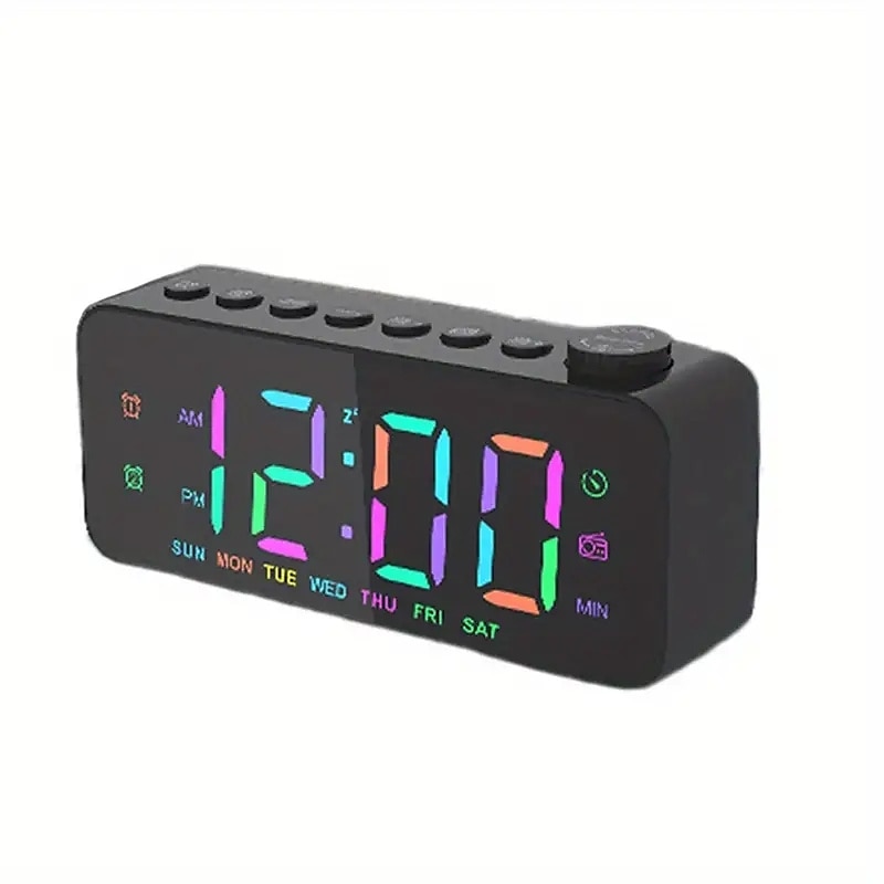 1pc Dynamic RGB Color Changing FM Radio Digital Alarm Clock with Sleep Timer and Dual Alarm - 8 Colors 12/24H Electronic LED Clock 2025 - $29.99 –P12
