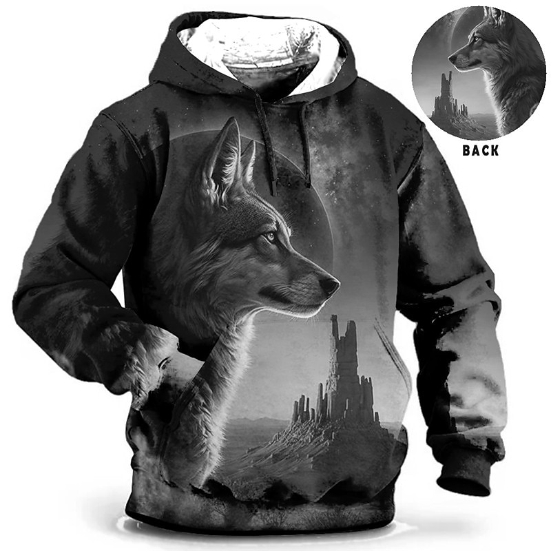 Homens Animal Lobo Estampas Abstratas Moletom Moletons Diário Clássico Casual Manga Longa Com Capuz Feriado Para Noite Streetwear Azul Marron Verde Cinzento Imprimir Primavera & Outono Designer S M L de 2026 por $30.99 –P4