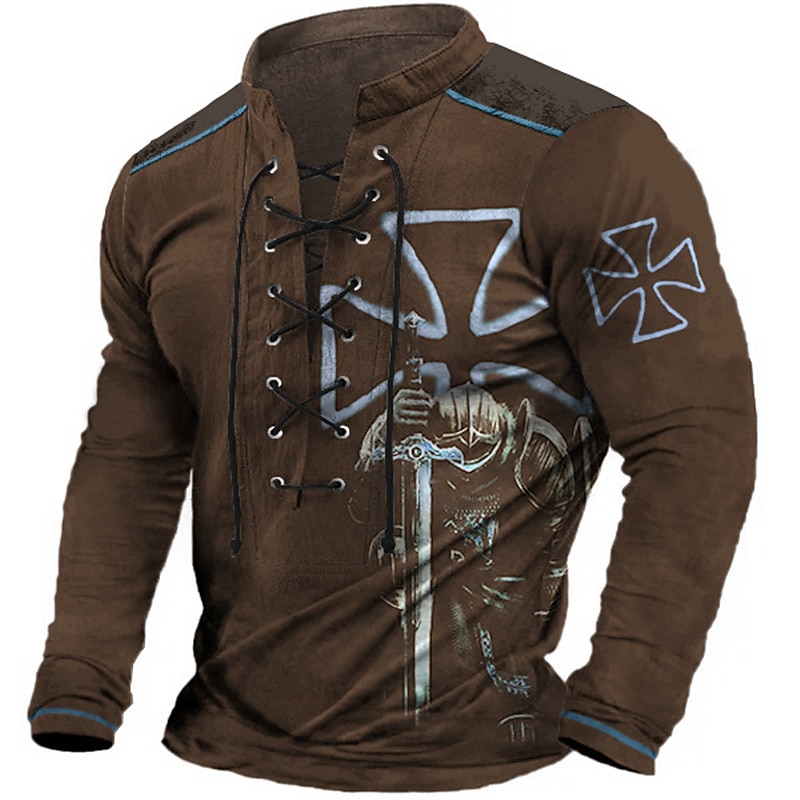 Pánské Templářští rytíři Grafické tisky Grafická trička Vintage košile Dlouhý rukáv tričko Košile Módní Designové Na běžné nošení Venkovní Dovolená Denní nošení Černá Námořnická modř Armádní zelená 2025 - $24.99 –P4
