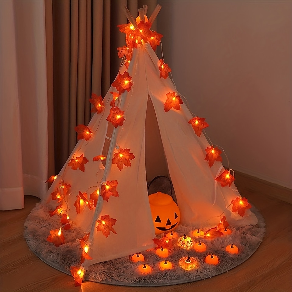 Guirnalda de hojas de arce LED de 3 metros con 20 luces, alimentada por batería, para fiestas, otoño, escaleras, barandilla, luz decorativa 2025 - $6.49 –P1